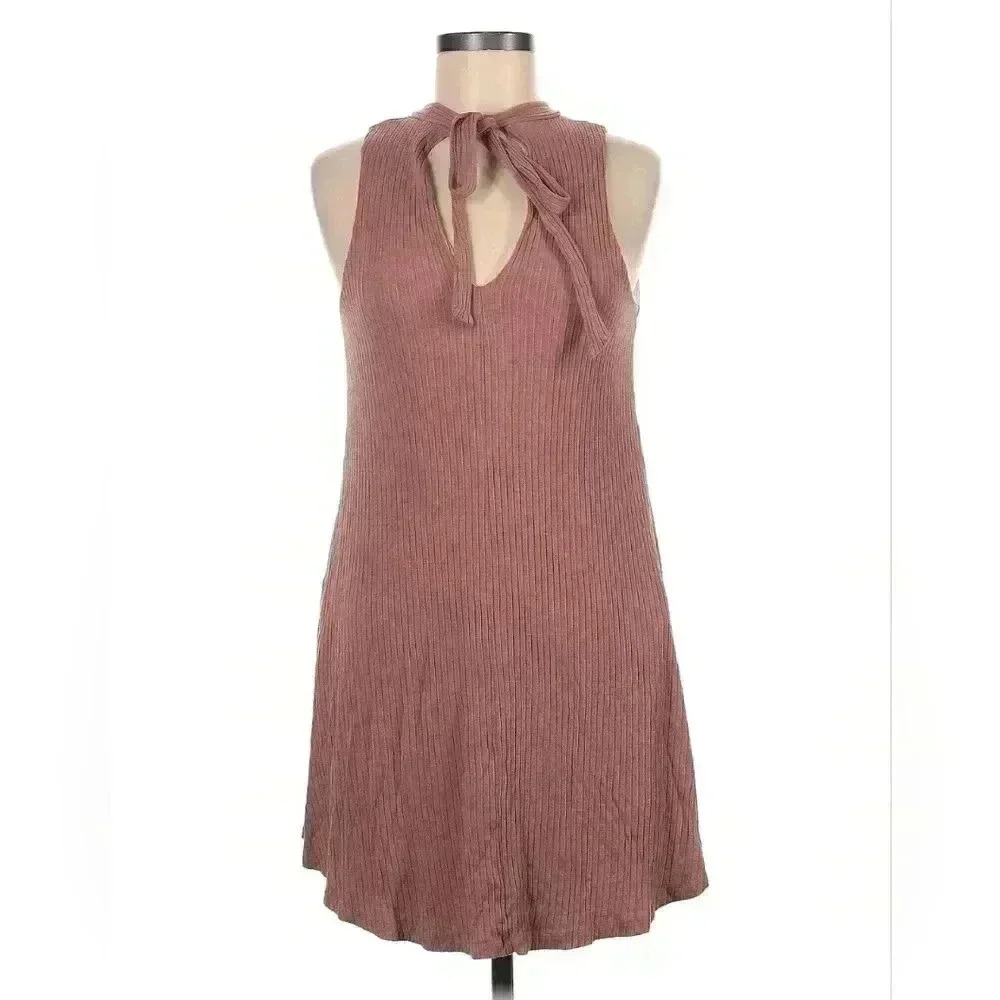 Mauve Sleeveless Tieback Lined Ribbed Midi Dress Size 8